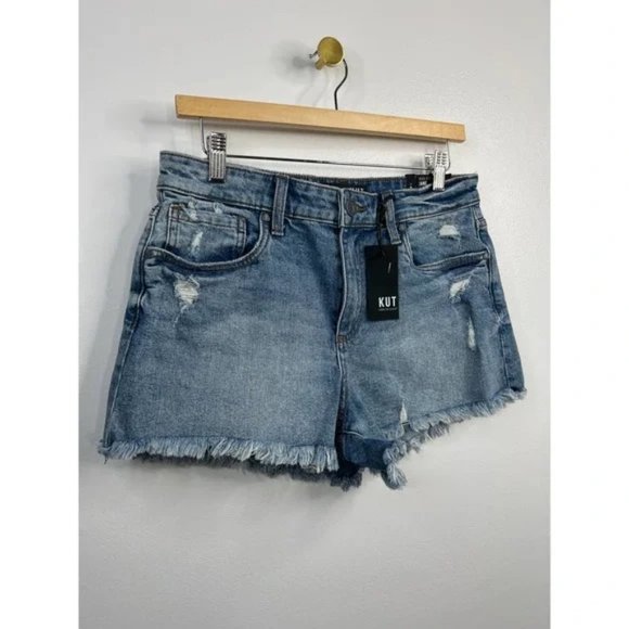 Kut from the Kloth Jane High Waist Distressed Fray Hem Denim Shorts Size: 2 NWT - Picture 3 of 12